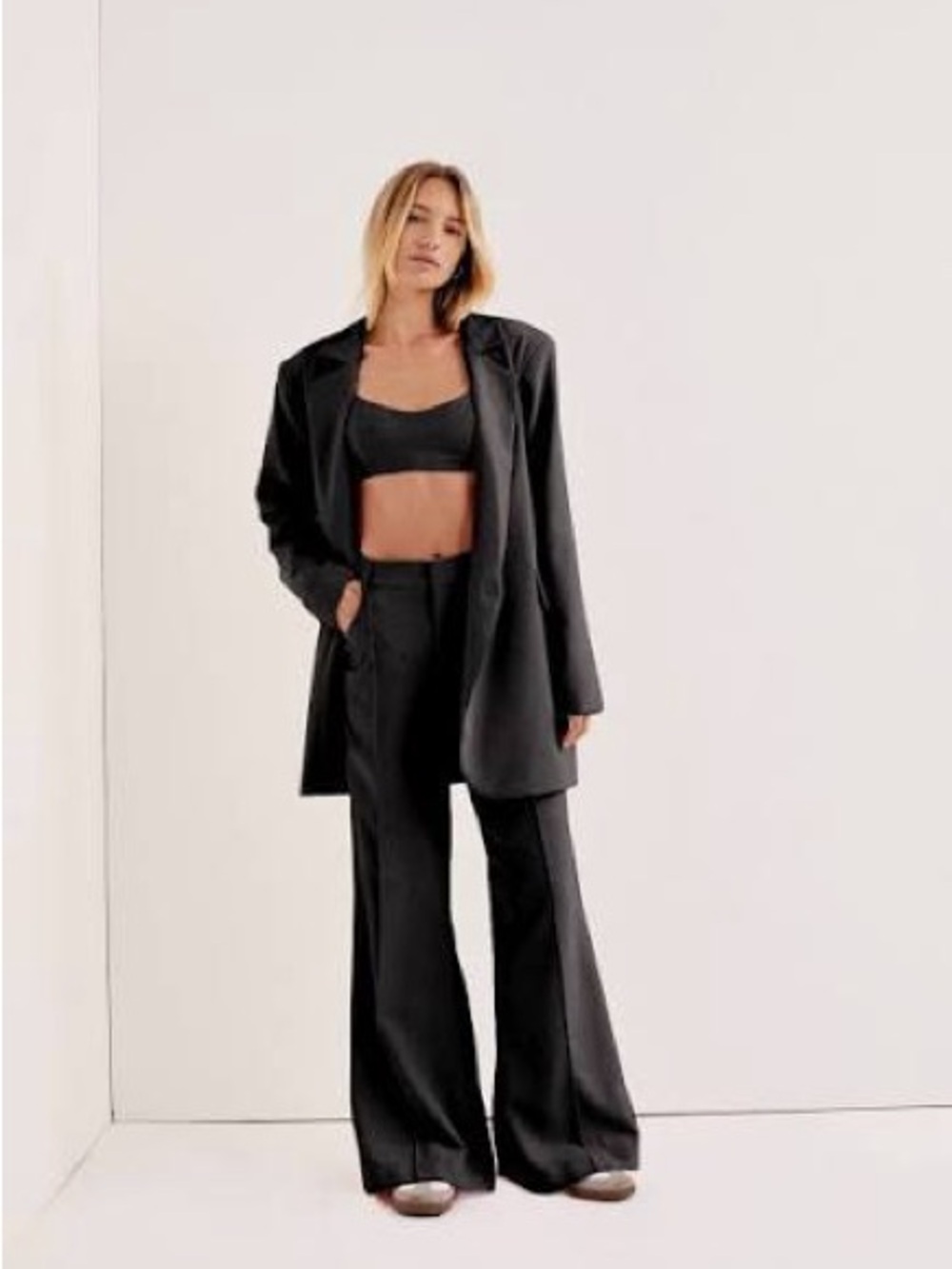 For Love & Lemons Shannon Wide Leg Trouser Pants Black S